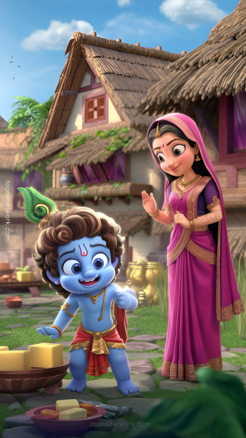 Cute Little Krishna is stealing Makhan, Download Krishna Wallpaper #8