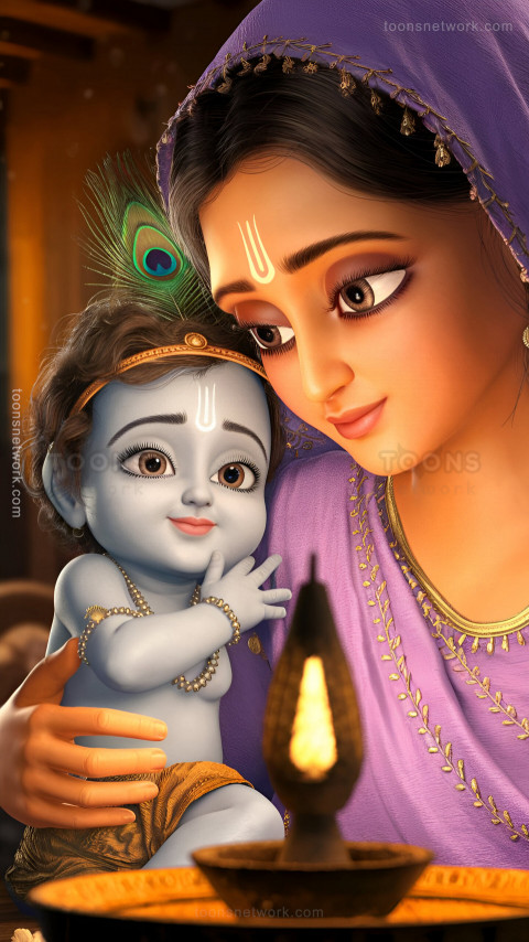 Little Krishna and his Mother, Yashoda, Download Krishna Wallpaper #13