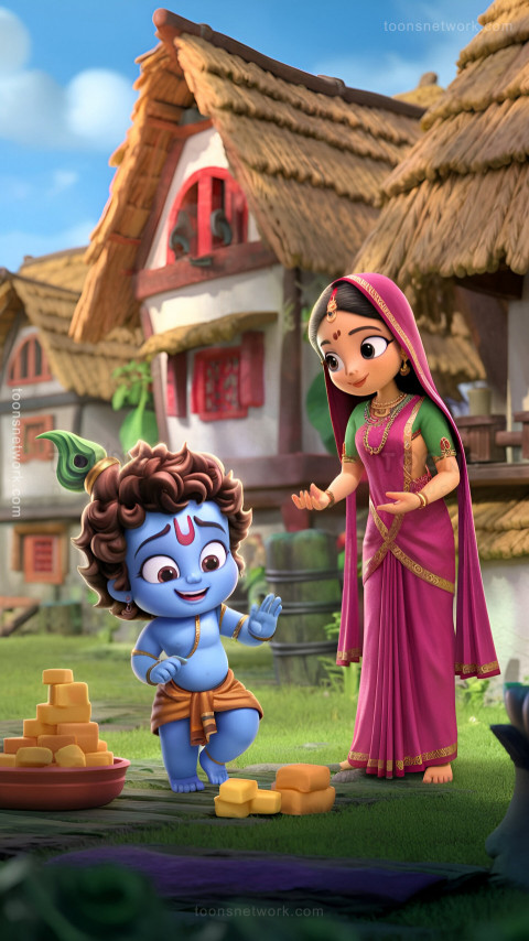 Cute Little Krishna is Stealing Makhan, and Maa Yashodha, Download Krishna Wallpaper #14