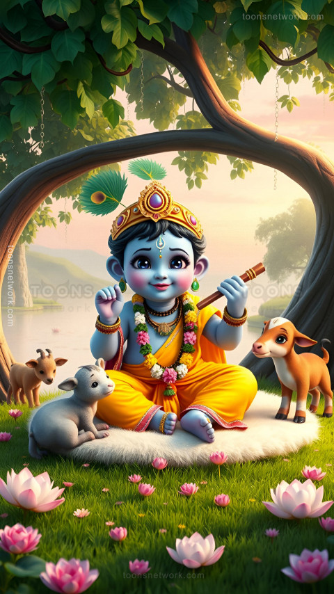 Little Krishna sitting under the Tree, Download Krishna Wallpaper #22