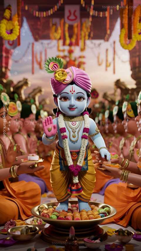 Little Krishna is surrounded by devotees, Download Krishna Wallpaper #24