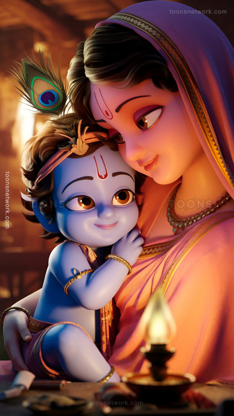 Baby Krishna and his mother, Yashoda, Affection, Download Krishna Wallpaper #27