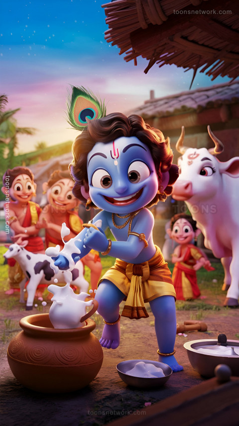 Little Krishna, with a mischievous smile, stole Makhan, Download Krishna Wallpaper #28