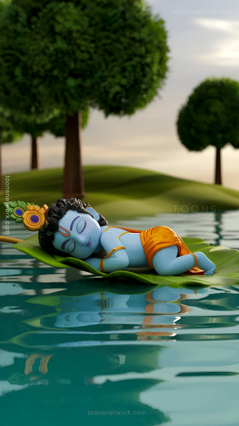 Baby Krishna is sleeping on a Banyan Leaf, Download Krishna Wallpaper #45