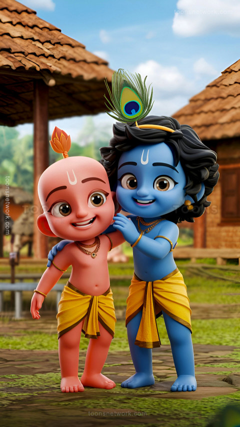 Little Lord Krishna and his friend Sudama, Download Krishna Wallpaper #47