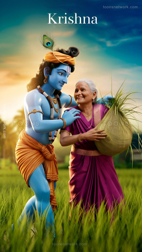 Lord Krishna is helping the Grandma, Download Krishna Wallpaper #48