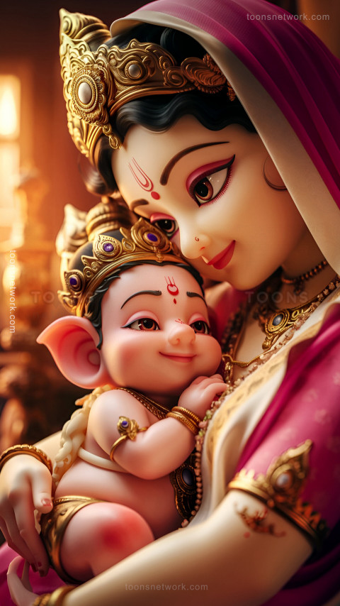 Cute Little Ganesha and Maa Durga, Download Ganesh Images #14