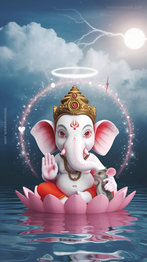 White Color Little Ganesha sitting on a Lotus, Download Ganesh Images #30