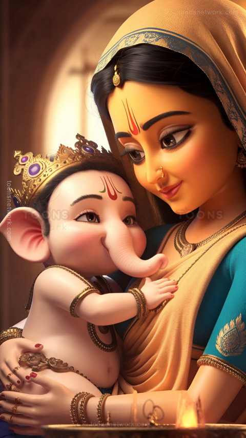 Baby Ganesha and his mother, Maa Durga, Download Ganesh Images #31