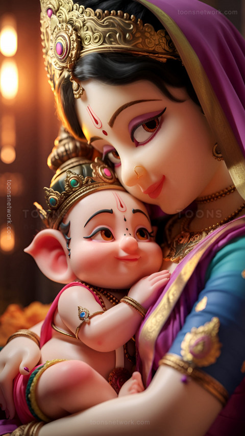 The Divine Moment between Baby Ganesha and his Mother, Download Ganesh Images #32