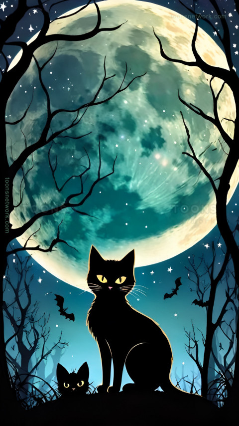 Halloween Cat, Big Moon, Download Halloween Wallpaper #17