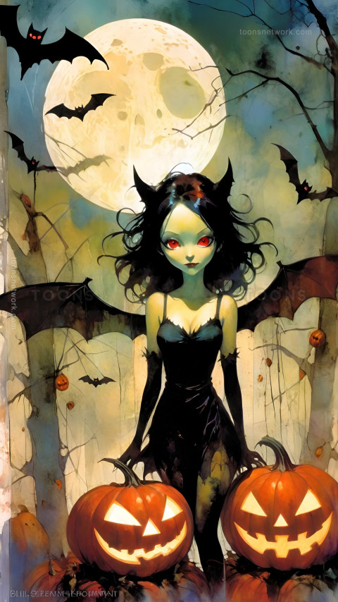 Halloween Girl, Pumpkin, Bats, Download Halloween Wallpaper #31