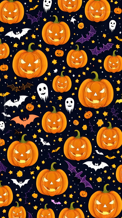 Halloween Pumpkin Pattern, Bats, Ghosts, Download Halloween Wallpaper #34