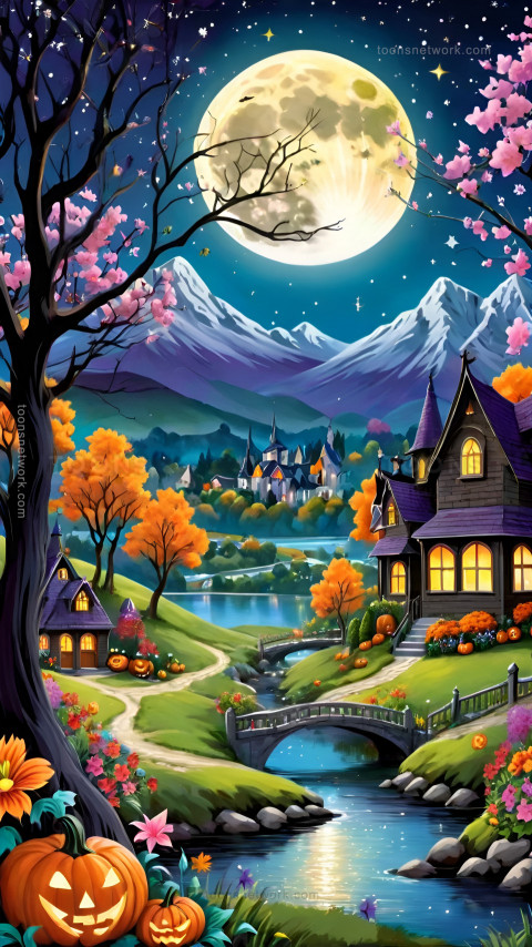 Halloween Village, Moon, Download Halloween Wallpaper #35