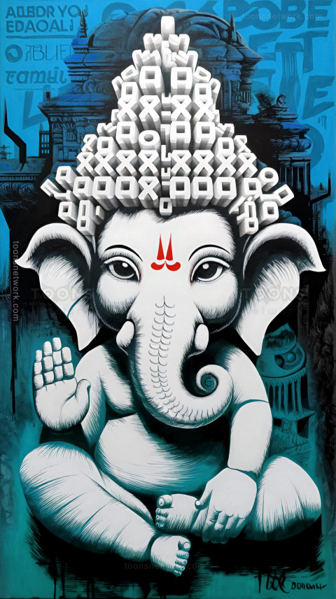 Conceptual 3D painting of Lord Ganesha, Graffiti like Background, Download Ganesh Images #51