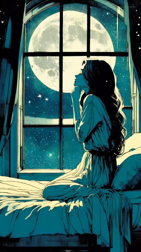 Lonely Girl, Moon in the Night Sky Wallpaper, Download Good Night Images #61