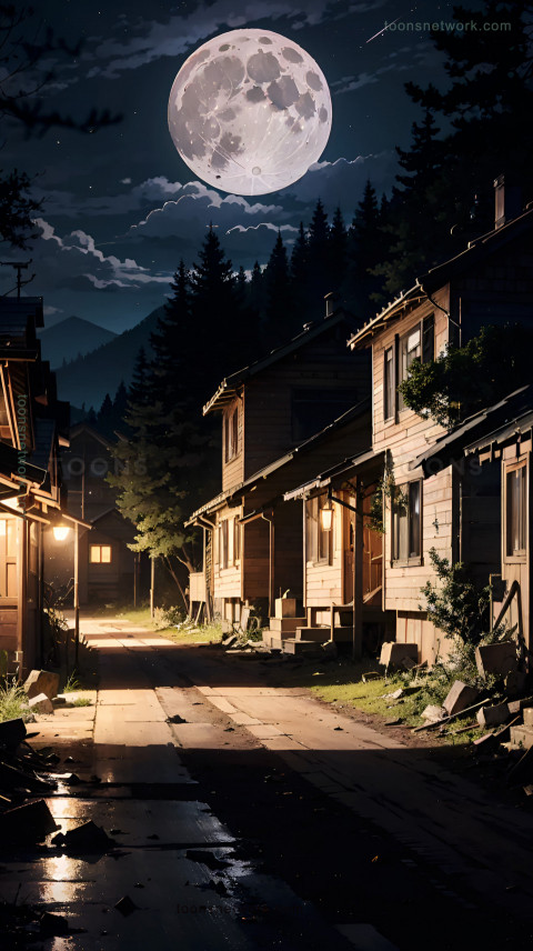 Small Town, a full Moon in the Sky Wallpaper, Download Good Night Images #62